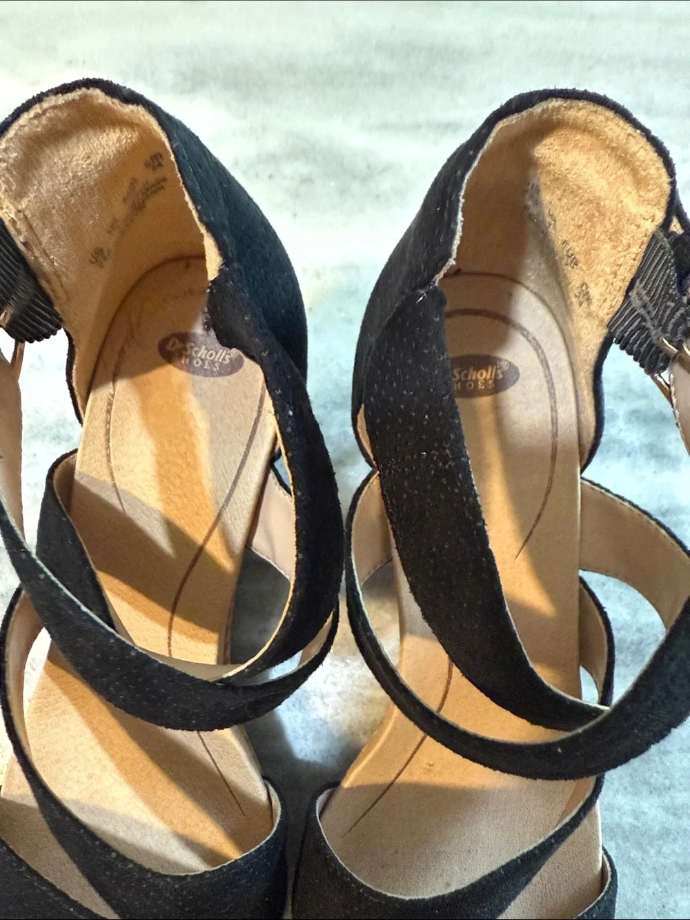 Dr. Scholl's Black Strappy Wedge High Heel Sandals Quality Comfort Size 7 - Picture 8 of 15
